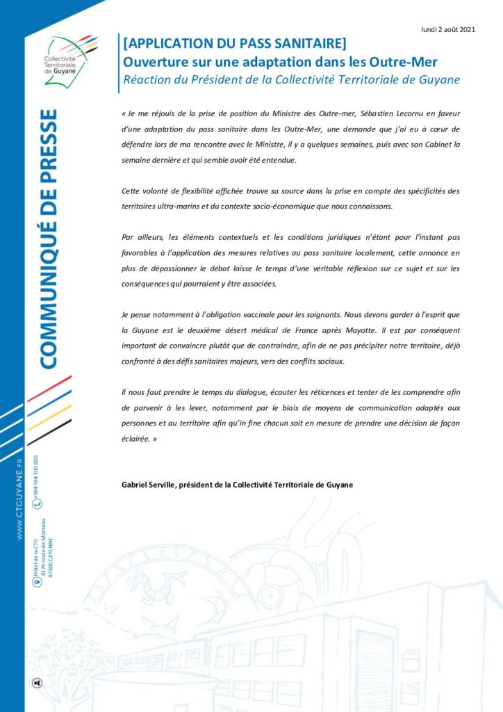 2021.08.02.Adaptation du Pass Sanitaire - Réaction du Président
